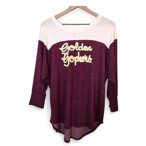 Golden Gophers t-shirt womens Large 3/4 sleeve boat-neck rounded-hem